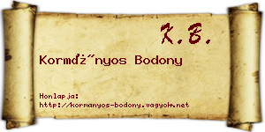 Kormányos Bodony névjegykártya
